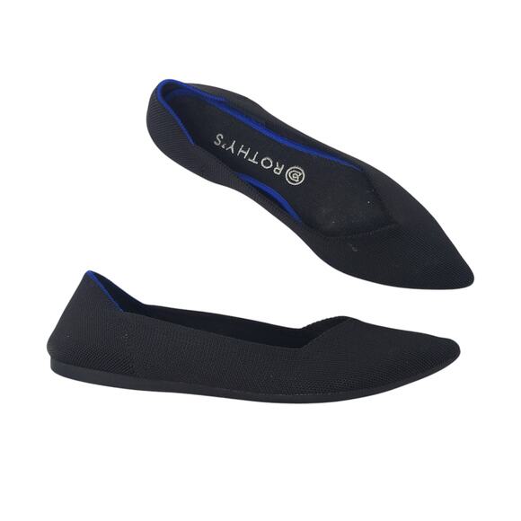Rothy's The Point in Black Flat Comfort Shoes Slip On Knit Pointed Toe Size 10 - Picture 1 of 10